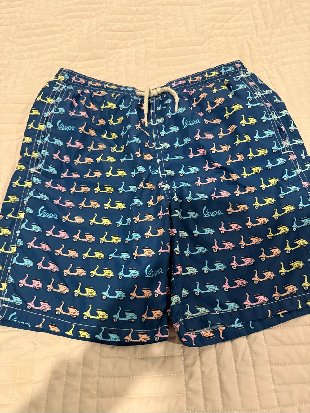 MC2 Saint Barth Navy Swim Trunks with Multicolor Scooter Print- size 14